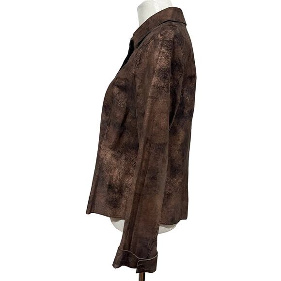 Co & Eddy Women's Suede Jacket Shirt Copper Bronze Metallic Snap Buttons Sz 12 - Picture 3 of 8